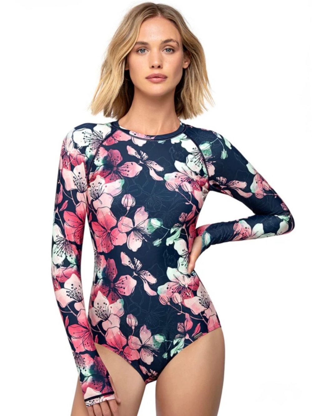Axesea Swimsuit Women's 8 Long Sleeve Surf Floral UPF 50+ Rash Guard One Piece